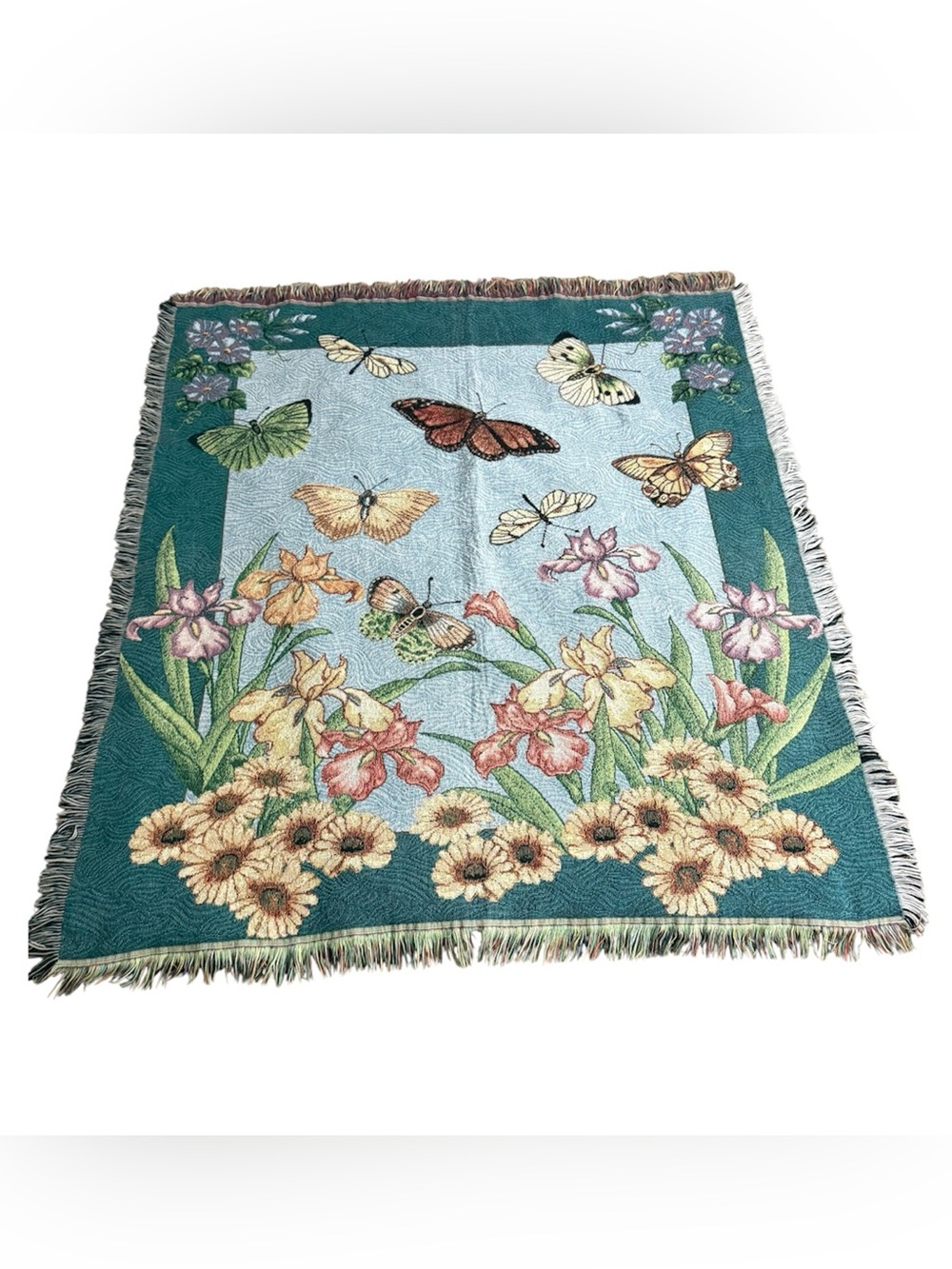 Pure Country Weavers Floral Butterfly Tapestry Throw Blanket 51x60” Woven Fringe